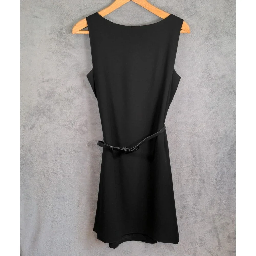 White House Black Market Black Sheath Dress Size 4 Black Sleeveless Belted Lined - Picture 2 of 8